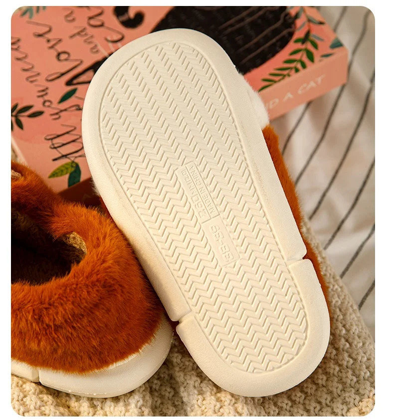 Cuddly cat paw slippers womens winter fluffy indoor home shoes woman warm animal claw slippers unisex furry slides shoes loafer 250402