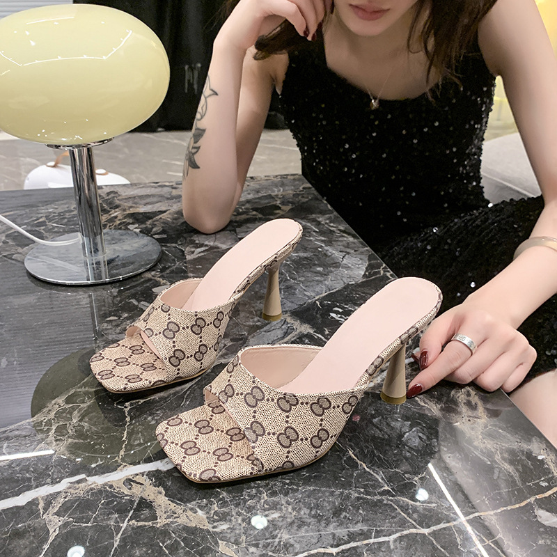 designer shoes 2025 new Women's printed high-heeled sandals Women's large-size peep-toe open-toe stiletto sandals with design