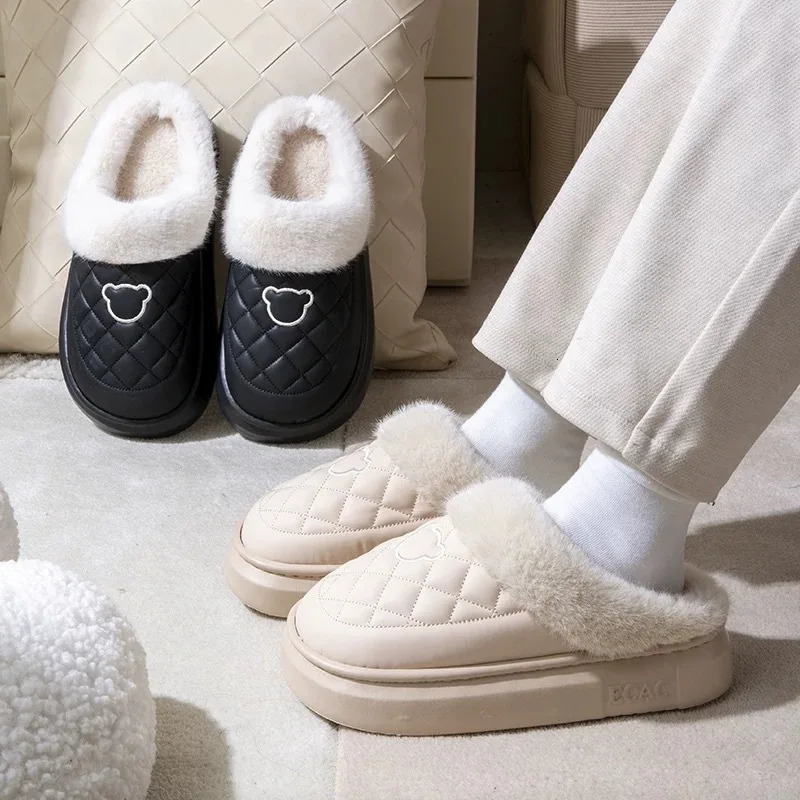 Asgard Women Fur Fuzzy Slippers Outdoor Waterproof Plush Lined Slides Indoor Antiskid Platform Cotton Shoes Fluffy House Slipper 251031