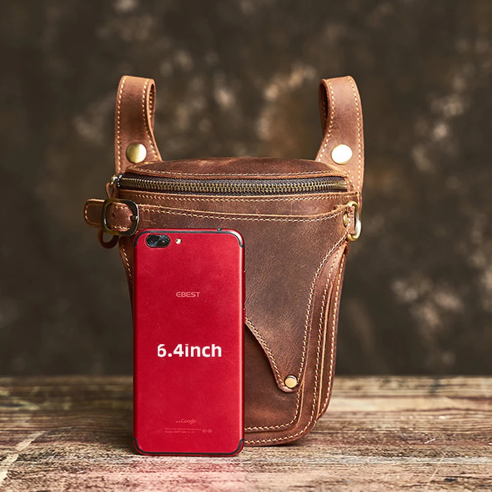 NUPUGOO Genuine Leather Mens Waist Bag Casual Belt Pouch Phone Bag Crazy Horse Leather Fanny Pack Vintage Motorcycle Bag251023