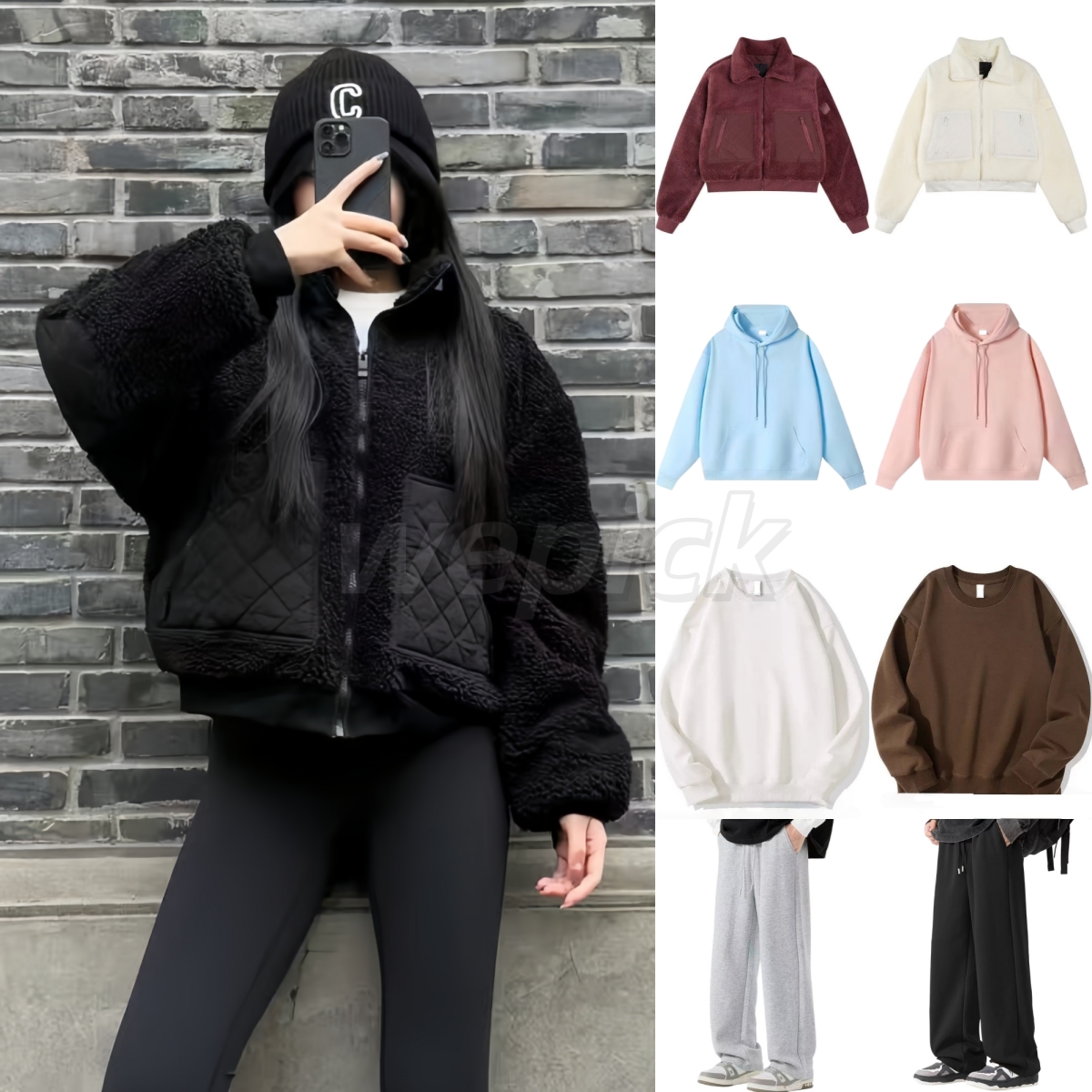 2026 Hot Sale Casual Lamb fur Fur-lined Warm Coat Breathable Gym Loose Pullover Sports Comfortable Hoodie Designer Bag Pant Set aloliness Women Clothes Coats