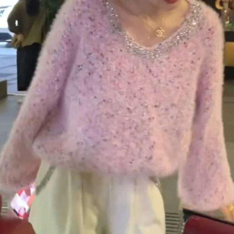 Bead Color Polka-Dot Ing Soft Waxy Sweater Women's Autumn And Winter New Lazy Wind Fashion Temperament Long-Sleeved Top Designer Sweater Bear Swe