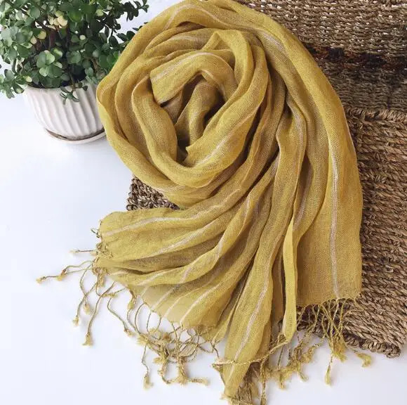 100% Linen Stripe Men/Women Winter Scarf High Quality Hijab Fashion Foulard Shawls Scarves 60x180cm 250403