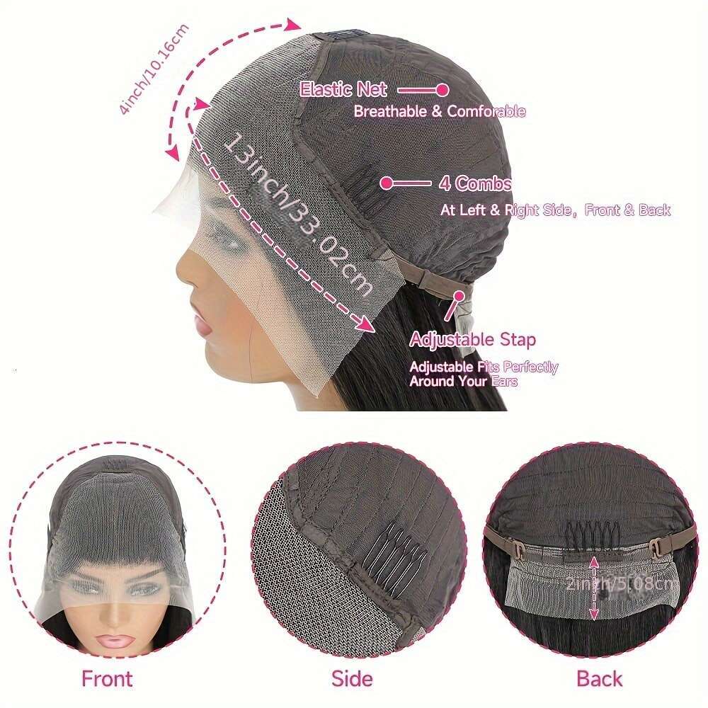 Brazilian Virgin Human Straight Front 13X4 HD 180% Density Glueless For - Pre-Plucked With Baby Natural Black, Full Lace Versatile Wig, Sleek Hair Wig