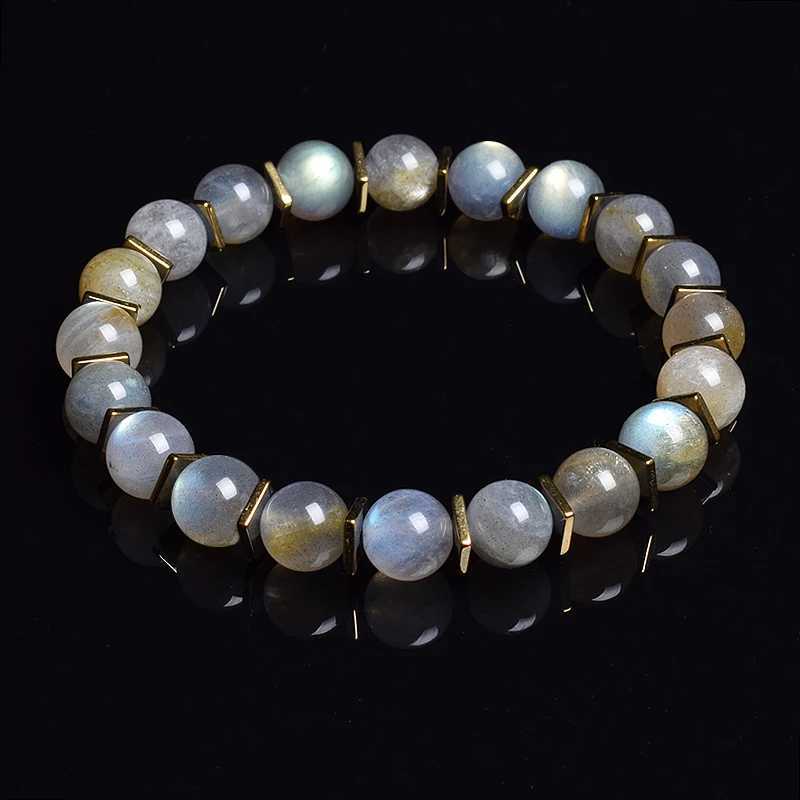 Grey Labradorite Beads Natural Stone And Golden Hematite Square Slice Moonstone Men Women High Guality Jewelry C251105