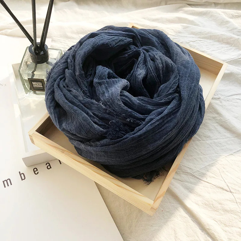 Japanese Style Unisex Cotton Linen Scarf Tie-dyed Autumn Winter Men Scarves Wraps Korean Fashion Mens Bufandas Male Accessories 250403