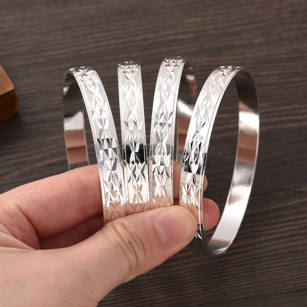 65MM Silver Plated White Wedding Girl Jewelry Bangles Ethiopian Africa Dubai Bracelets Man Women Classic Birthday Paty Gifts 251031