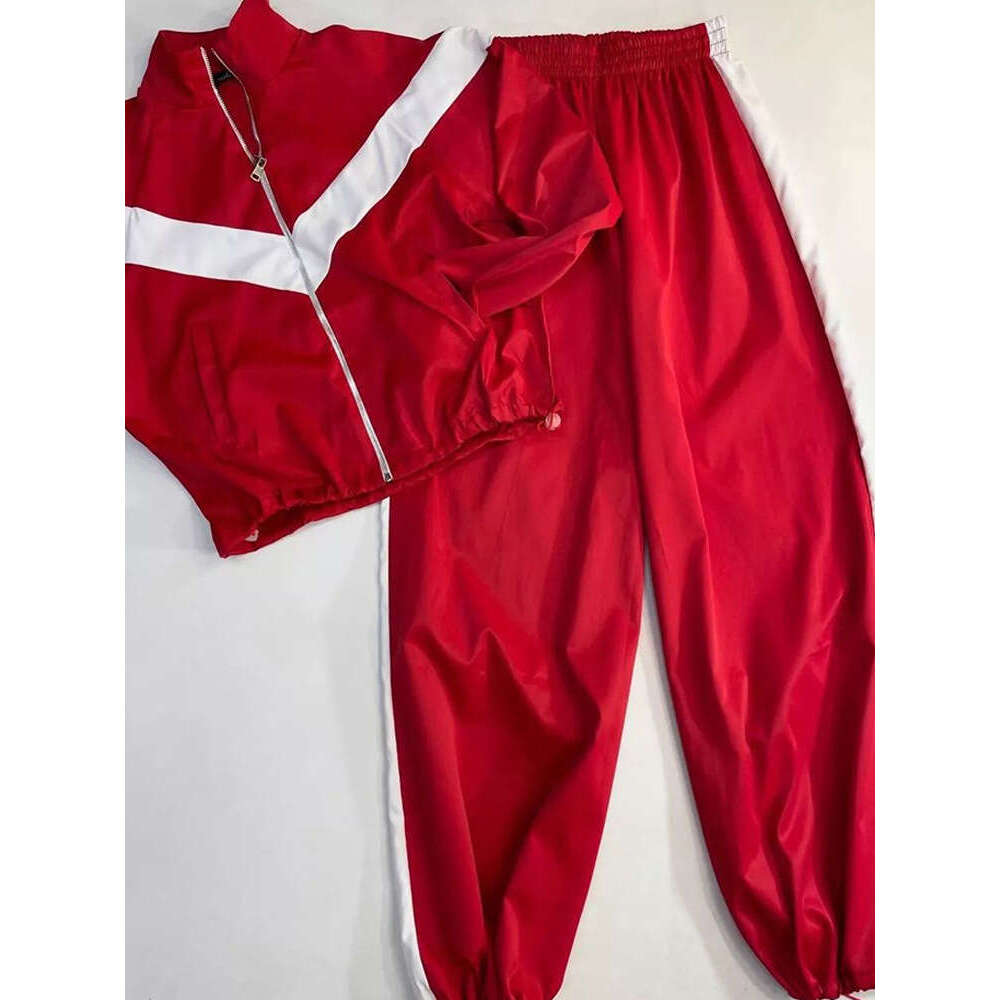 Fashion Casual European American Long Sleeve Color Block Sports Cardigan And Pants Set Street Style Outfit B5