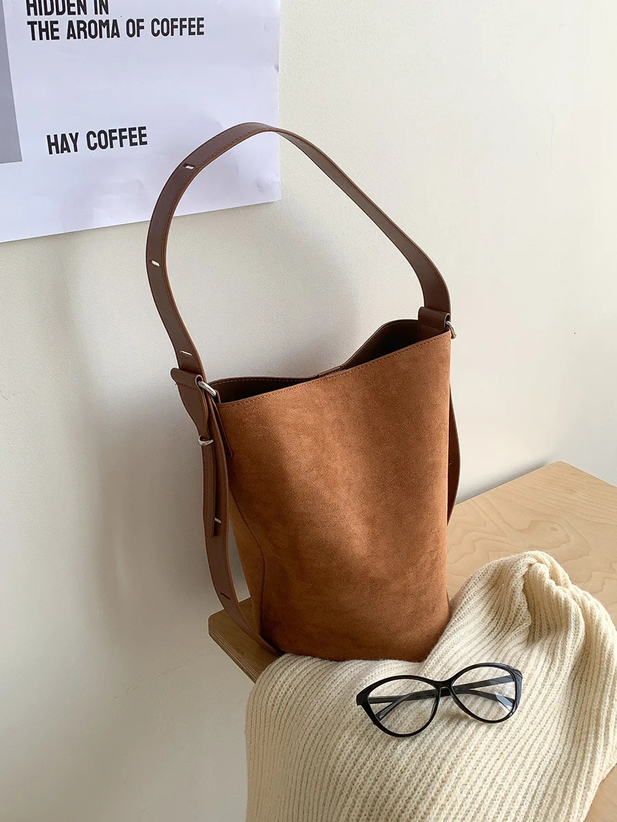 PU Leather Shoulder Bucket Bag Set For Women Faux Suede Big Capacity Shopper Tote big Handbag 251104