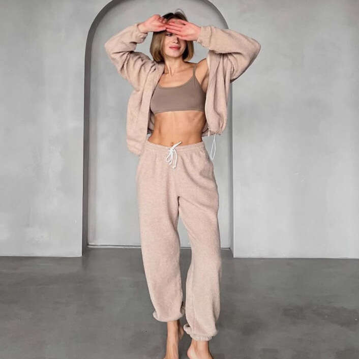 Cross-Border For Women, European American Style, Autumn And Winter New Sports Casual Fleece Cardigan Sweatshirt Set B5