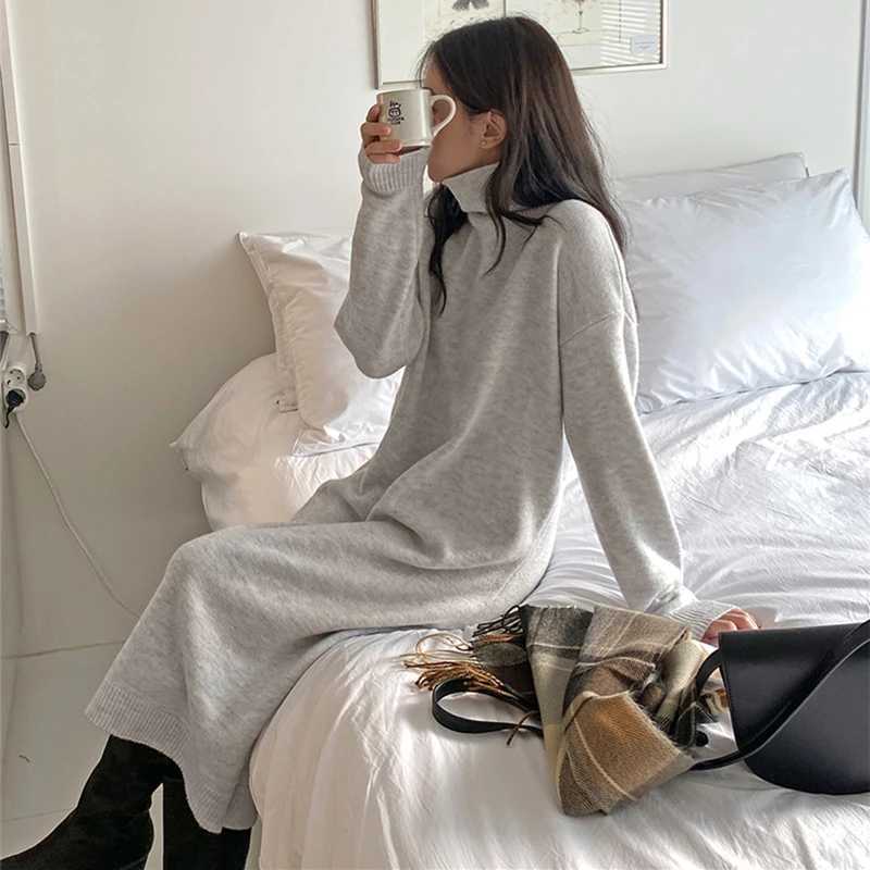 New 2025 Autumn Winter Sweater Dress Women Japanese y2k Turtleneck Long Sleeve Thicken Loose Knitted Long Dresses Hot Sale J251105