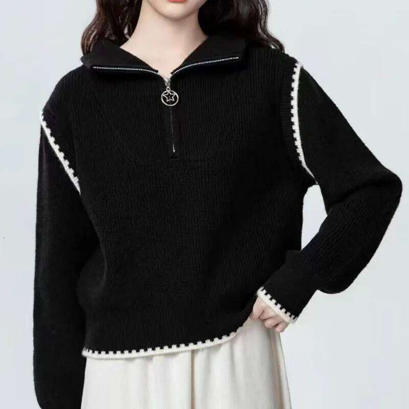 Autumn And Winter New Semi-Zipper Sweater Turtle Neck Women's Joker Loose Padded Knit Top Designer Sweater Bear Sweater