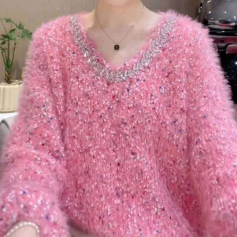 Bead Color Polka-Dot Ing Soft Waxy Sweater Women's Autumn And Winter New Lazy Wind Fashion Temperament Long-Sleeved Top Designer Sweater Bear Swe
