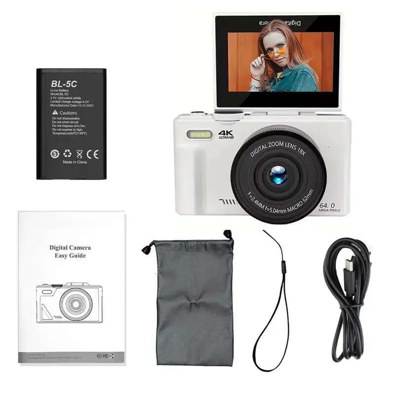 Top New Compact Photography Camera 4K 18X Digital Zoom Vintage Vlog Video Recorder YouTube 180° Flip Screen Selfile