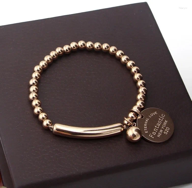 Bangle Fine Jewelry Stainless Steel Ball Beads Bracelet For Women Circle Tag Charm Stretch Strand