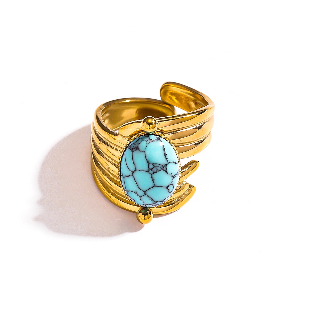 Malt natural stone stainless steel 18k gold non fading ring with adjustable opening design and turquoise ring bracelet as a holiday gift