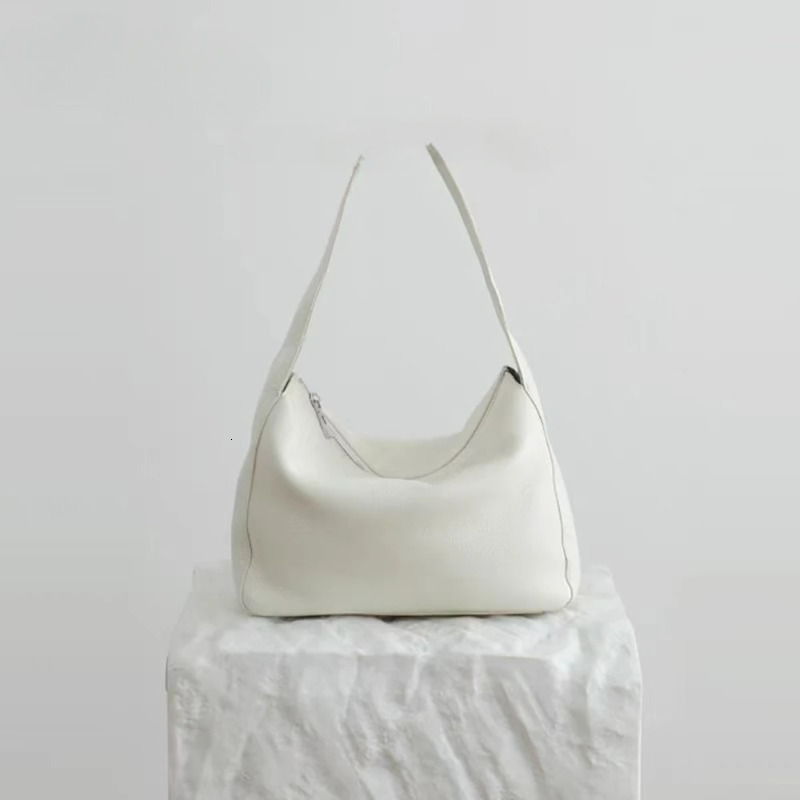 New Simple Soft Top Layer Calf Texture Single Women's Armpit Shoulder Bag Real Cow Leather Handbag Beige