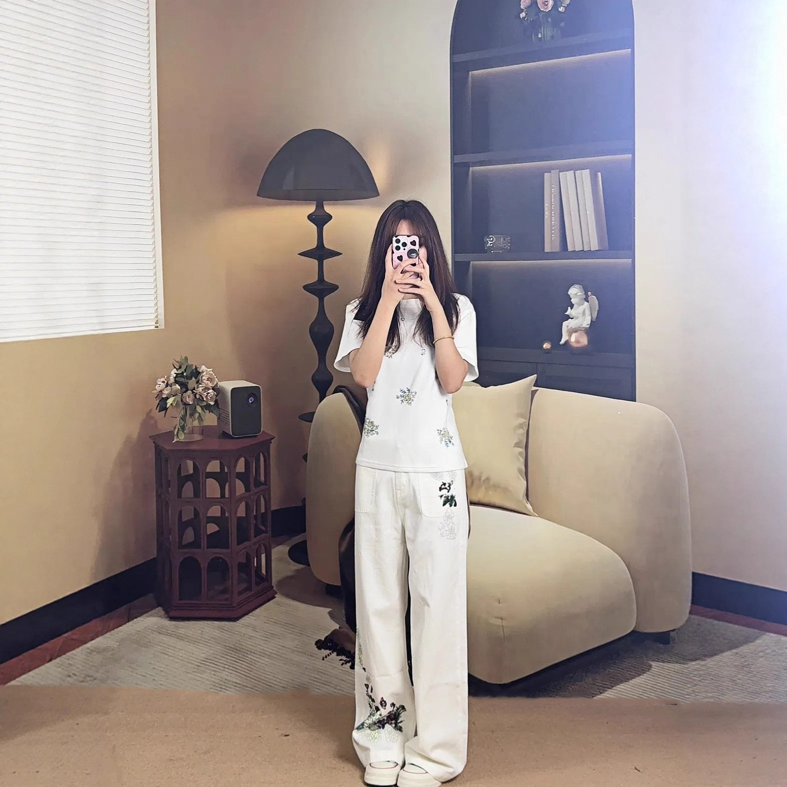 Slimming High-Waisted White Wide-Leg Jeans for Women Petite Spring and Autumn New Loose Versatile Fashionable Comfortable Essential ddmymoon