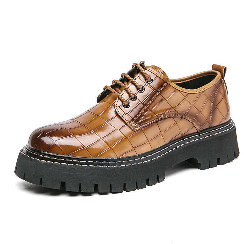 Large Low Top Big Head 2024 Spring and Autumn New Collection Men's Thick Bottom Height Increasing Nightclub Trendy Leather Shoes