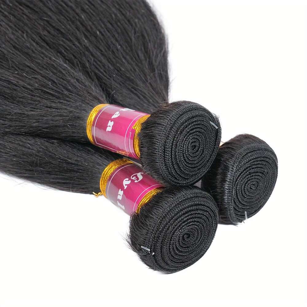 4 Bundles Brazilian Straight Human Weave With 13X4 Lance Closure - Natural Black Remy Men &, Full For African, Scalp Low-Ponytail Styles, Volume Densi