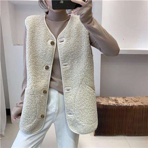 Women's Jacket Autumn Winter New Faux Shearling Fur Loose Korean Style Sleeveless Vest Trendy B5