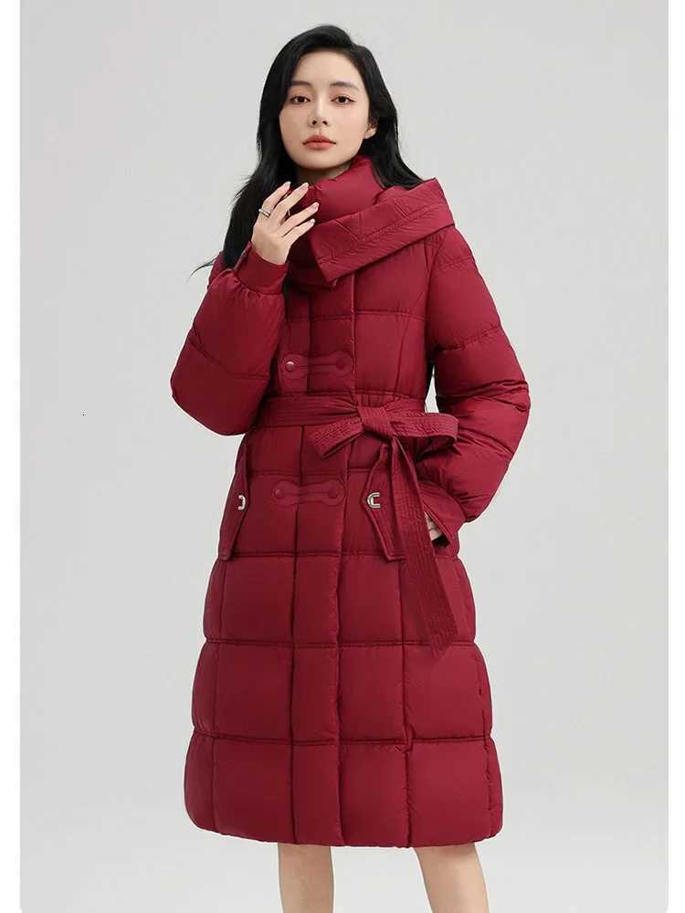 Winter New Long Hooded Cotton Padded Jacket Coat Women Thick Parkas Female Casual Outerwear with Belt Loose Overcoat For WomenT251105