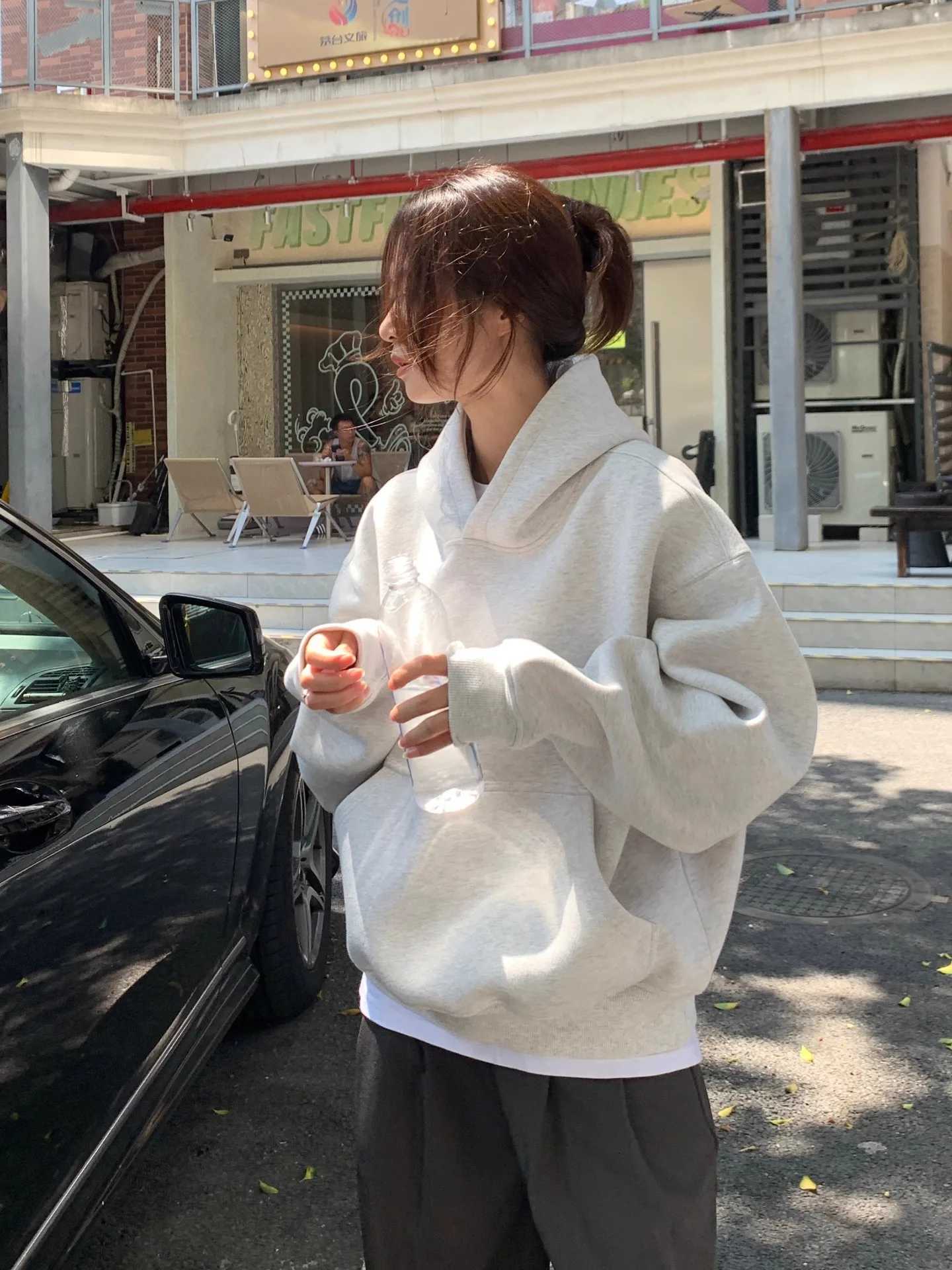 Oversize Solid Color Hoodie Women Autumn Winter 2025 New White Long sleeves Pullover Casual Sweatshirt Y2K Tops Ladies clothingT251105