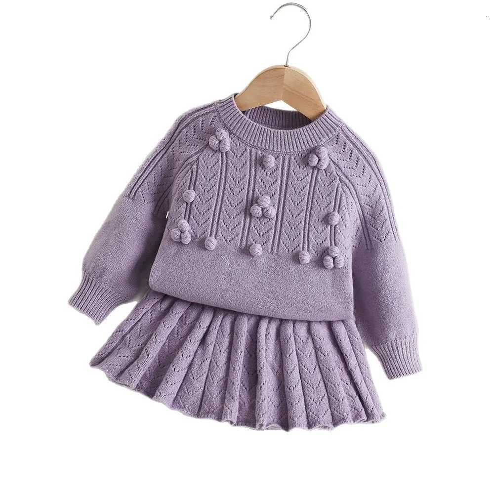 LILIGIRL New Autumn Children Sweater Set Hollow Knitting Girls Knitwear Skirt Korean Version Loose Kids Outfit 2PCS 9M-5T Y251105
