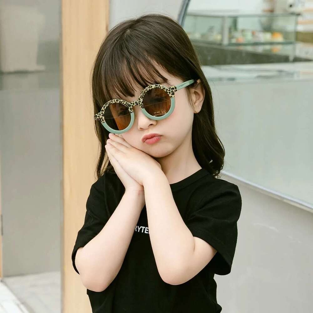 Children Cute Cartoon Round Girl Boy Leopard Double Color Vintage Sunglasses UV Protection Classic Kid Sun Glasses
