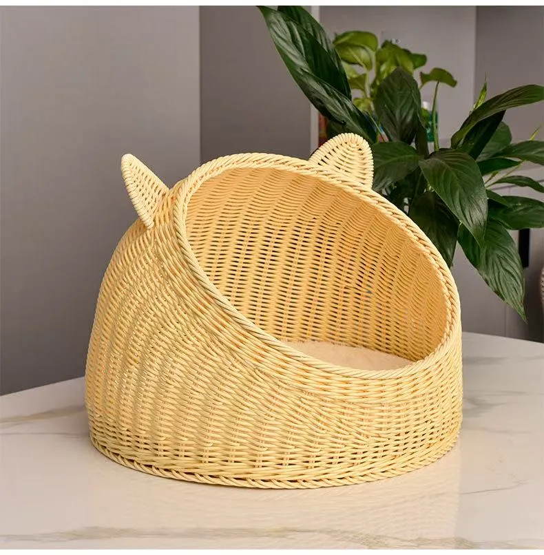 Rattan cat nest dog nest pet nest winter warm all semi-enclosed four seasons general purpose can be dismantled and washed cat sleeping nest villa