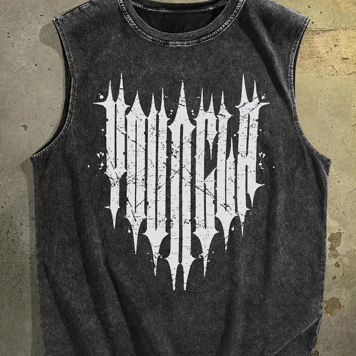 2025 Summer American Trend Fashion Gothic Font Pattern Printed Vest Men and Women Washed Old Vest 250402