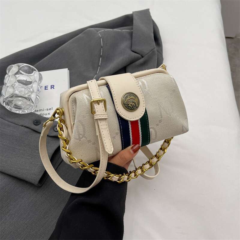 Women's Summer Crossbody Bag - Adjustable Chain Strap, Khaki Handbag, Magnetic Closure Design, gold Hardware Accessories, Suitable for Both Casua