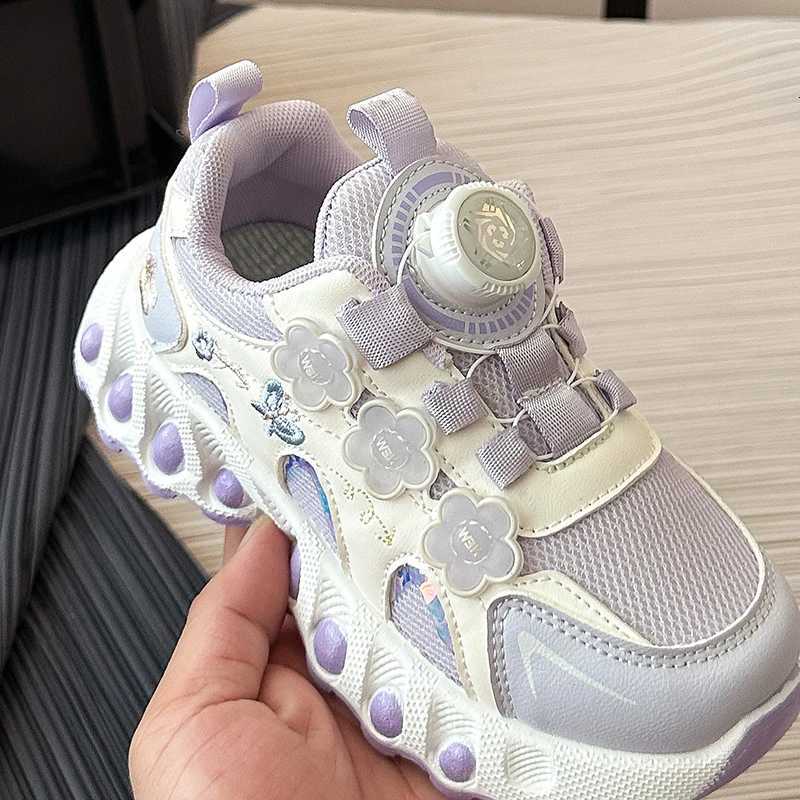 Girls Sneakers 3-18 Years Old Four Seasons Flowers Girls Single Shoes Light Purple Lightweight Non-slip Childrens Running ShoesT251105