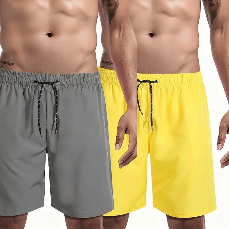Men's Shorts Men's 2-Pack Swim Trunks, Quick Dry Beach Shorts with Drawstring, Yellow & Blue Swimming Shorts for Summer Vacation, Pool & Bea