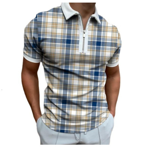 Spring New Fashionable Casual Pop Printed Polo Shirt Zipper T-shirt for Men