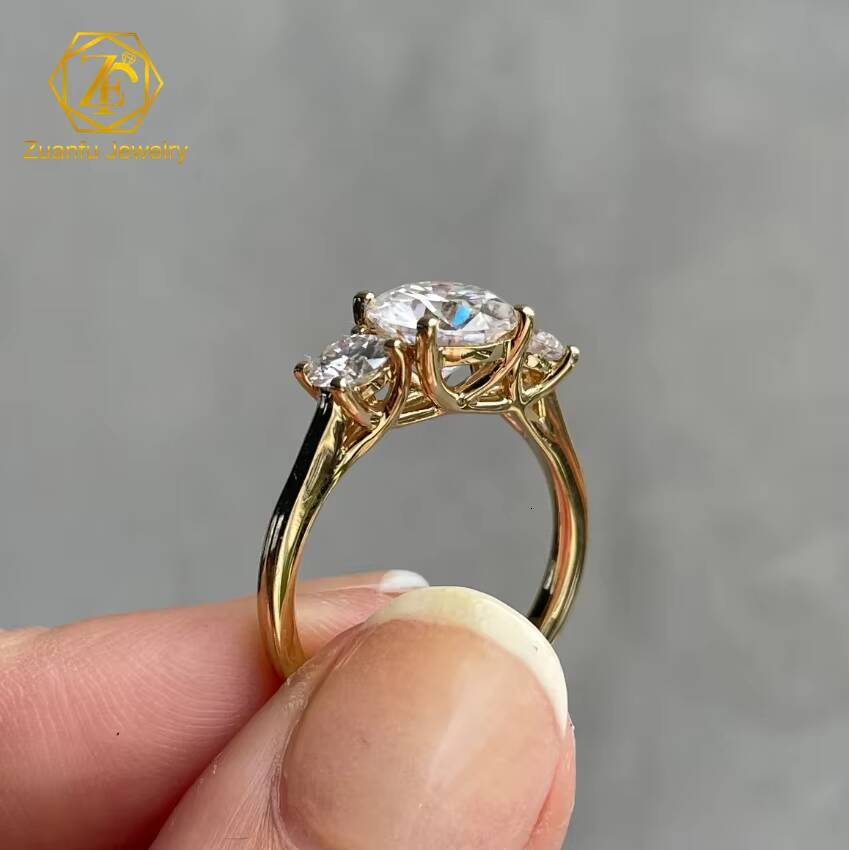 GIA IGI Certified Round Three Stones Engagement 10K 14K 18K Solid Gold Women Wedding Ring Lab Grown Diamonds Ring