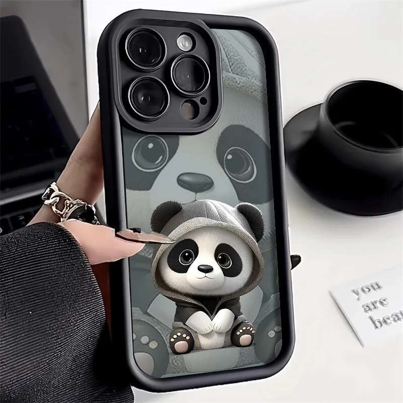 Soft Liquid Silicone Phone Case For iPhone 15 13 11 12 16 14 Pro Max XR XS X 7 8 Plus SE Shockproof Bumper Cute Panda Cover