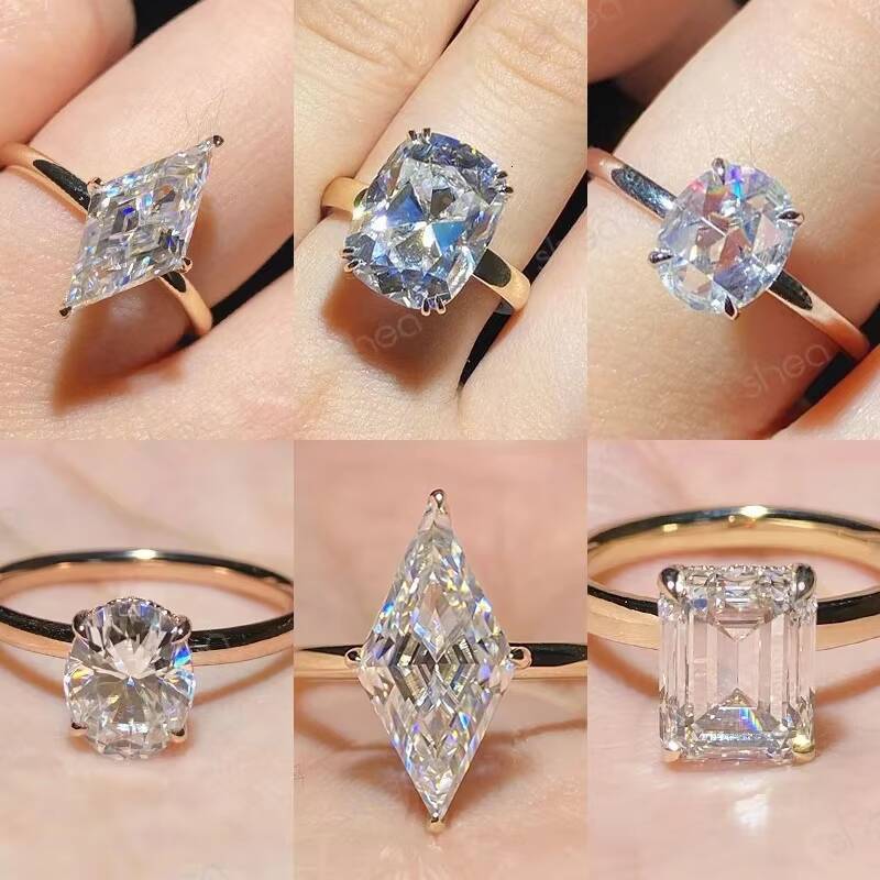 Factory Wholesale Custom 10K 14K 18K Real Solid Gold Au750 Gold Moissanite Marquise Diamond Engagement Solitaire Ring