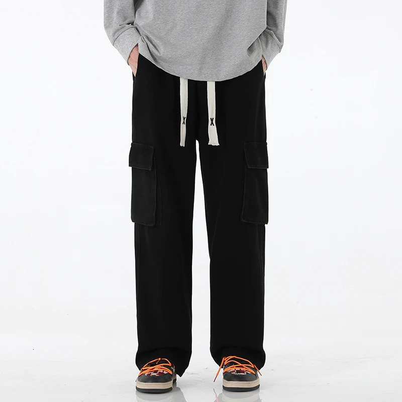 Mens Bag Jeans Fashion Street Clothing Retro Wide Leg Pants American Street Clothing Y2K Large Pocket Youth Coat 250402