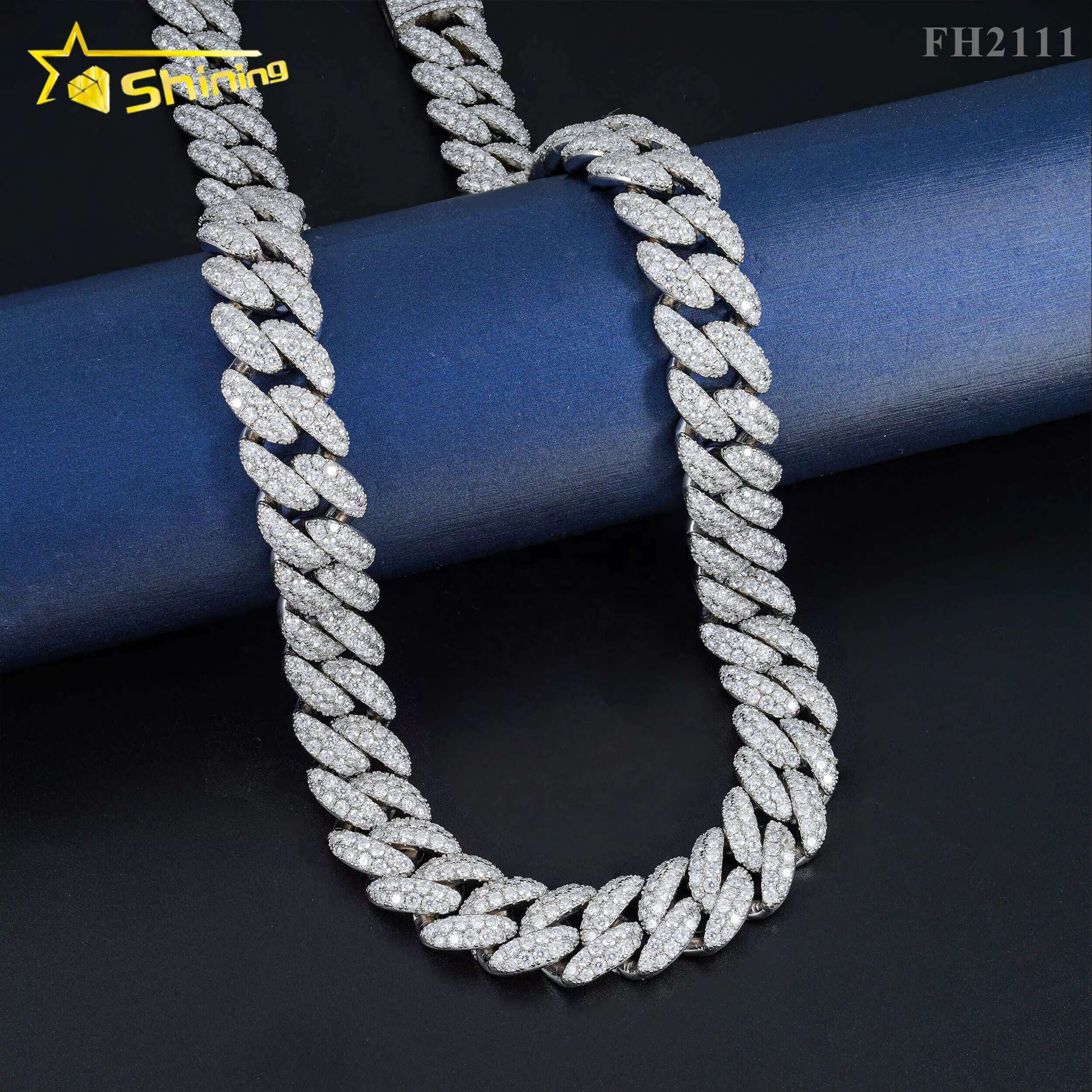 Hip Hop Fine Jewelry Factory Direct 15MM Iced Out 925 Silver Moissanite Cuban Link Chain