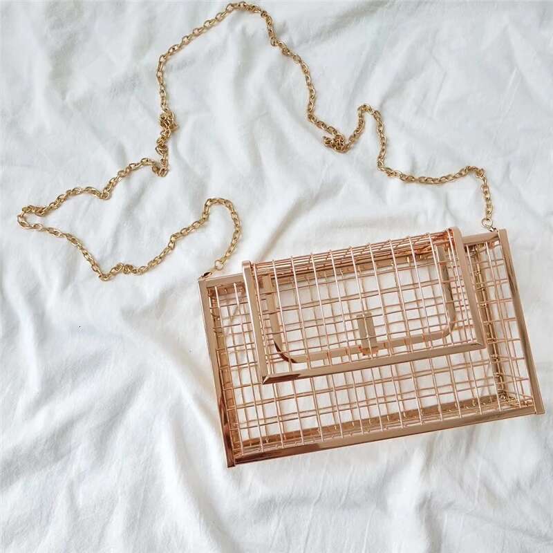 INS Hollow Out Clutch Bird Women Handbag Tote Metal Cage Girls Top-Handle Bags Purse Fashion Party Pouch Evening Bag