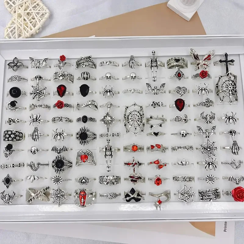 102030Pieces Vintage Punk Spider Skull For Women Men Mix Style Gothic Dark Style Halloween Finger Rings Jewelry Party Festival 251031