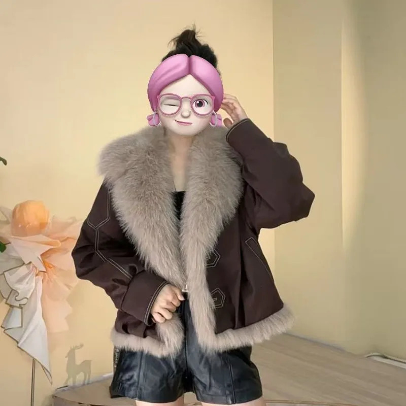 Style Large Fur Collar Motorcycle Short Furlike Fur Coat Womens selling Parker Down Jacket Outerwear Autumn Winter 251028CJ