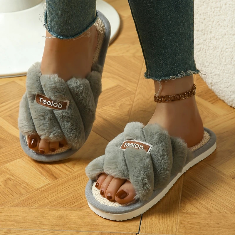 Four Seasons Women Cozy Plush House Slippers Cotton Linen Comfortable Indoor Shoes For Women Men NonSlip Fashion Sandals 251031