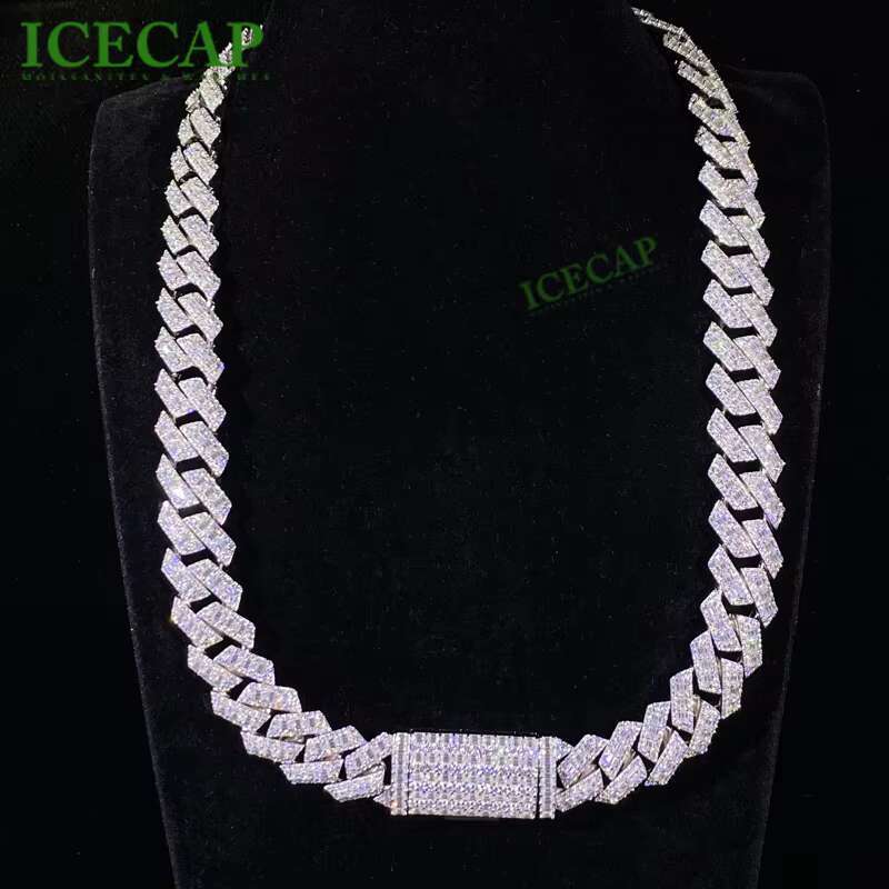 Baguette Cut Moissanite Chain 18mm 925 Sterling Silver Cuban Link Moissanite Necklace Iced Out Hiphop Fine Jewelry Custom Chain