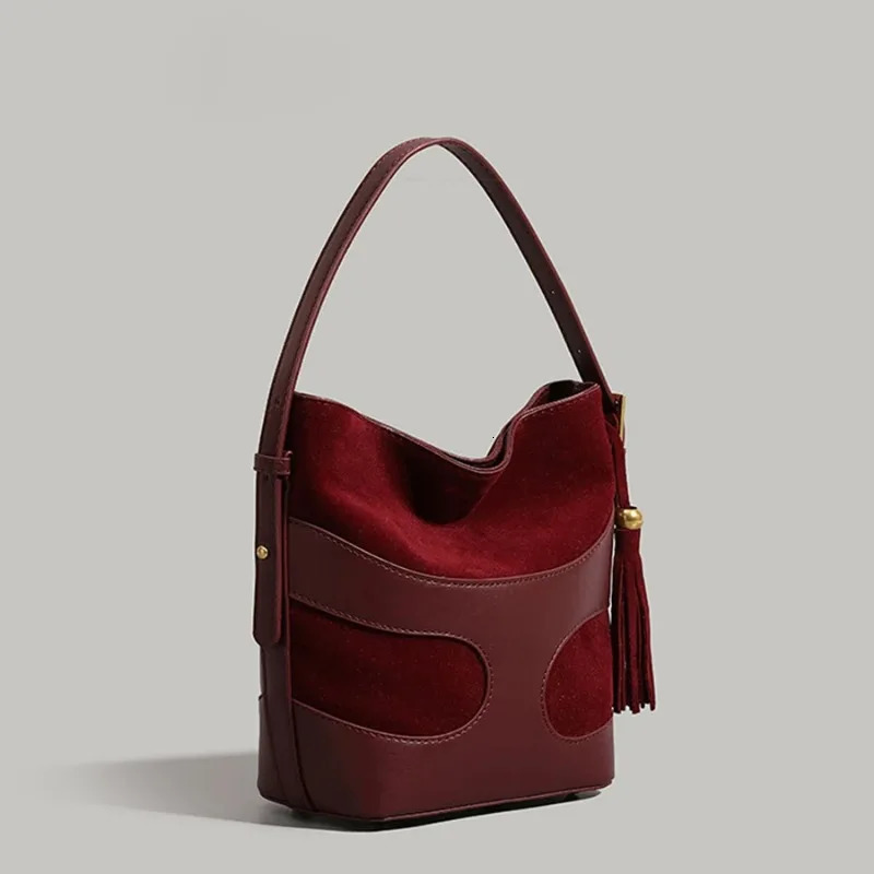 Retro matte bucket bag for women summer trendy simple pu leather commuting handbag casual single-shoulder crossbody bag 251104