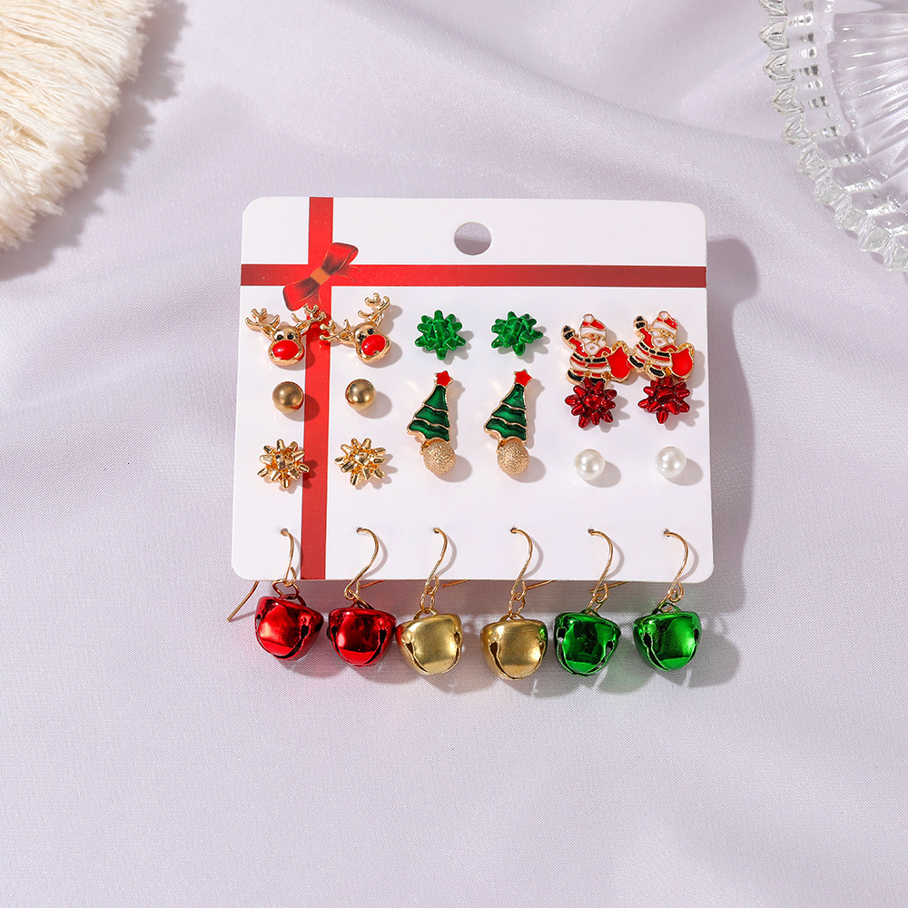 of Santa Claus Oil Drop Bell Christmas Tree 12-Piece Set Card Pack Earrings