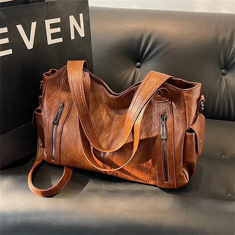Two Layer Large Capacity Shopping Bag Womens Handbag High Quality Soft Leather Tote Bags Fashion Retro Female Shoulder bolsa 251031