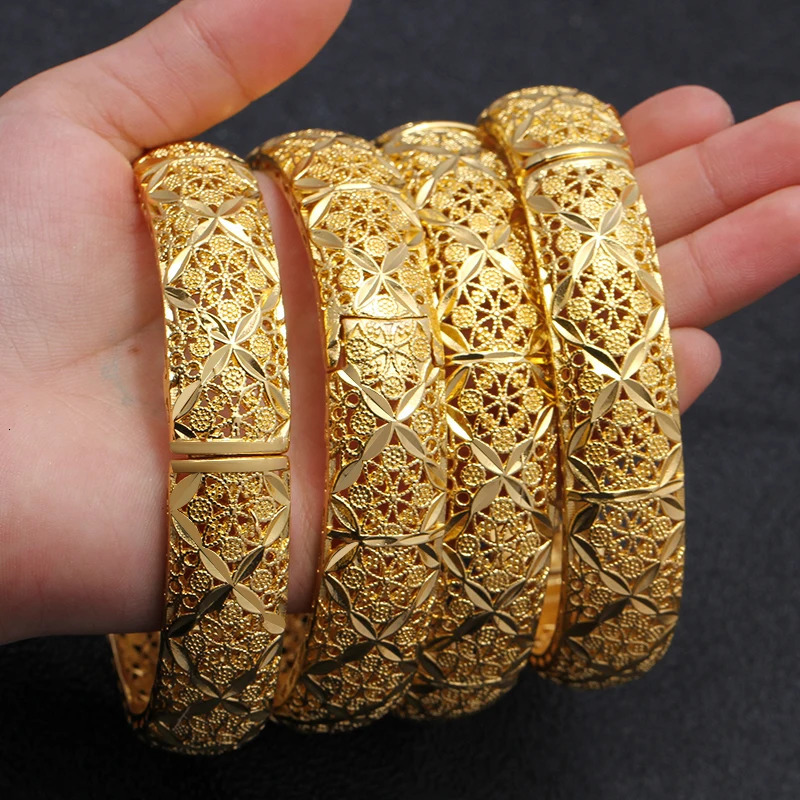24K Flower Dubai Flower Gold Color Wedding Jewelry Bangles For Women Girl Gold Color Ethiopian Kids Bangles Bracelet Jewelry 251031
