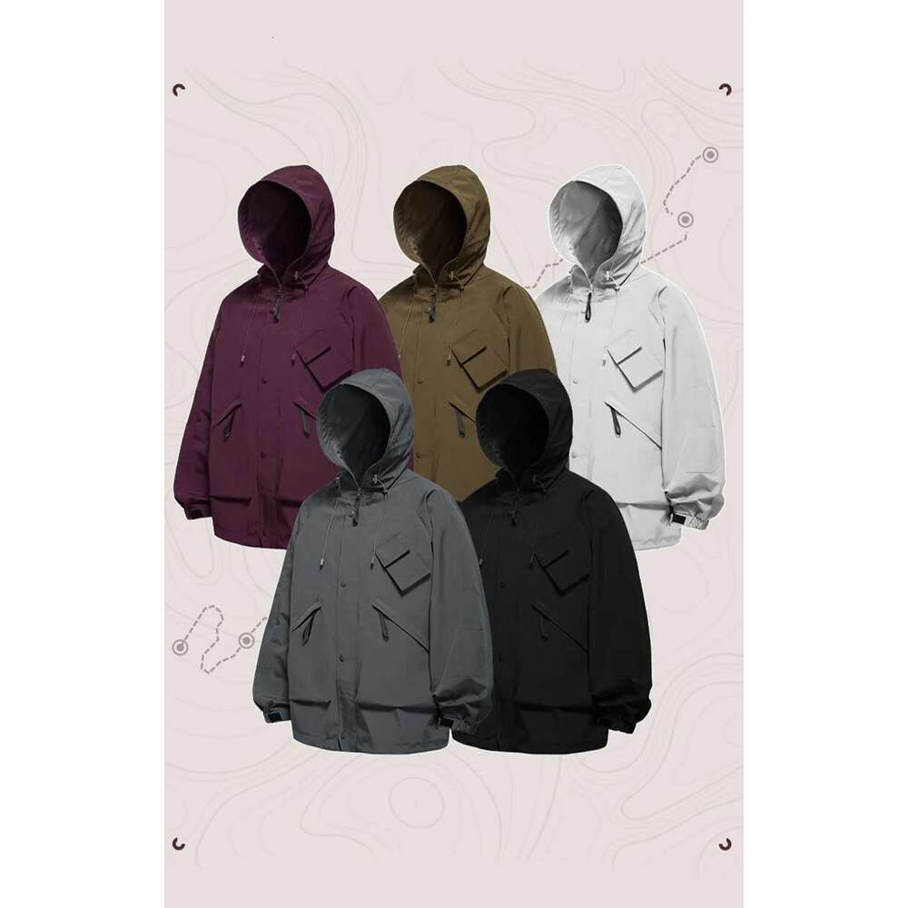 Full Zip Up Hooded Windbreaker Unisex Spring Outdoor Hiking Cargo Jacket
